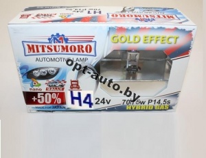 Автолампы MITSUMORO Н4  24v 70/75wP43t +50% gold effect набор 2 шт. (Япония)
