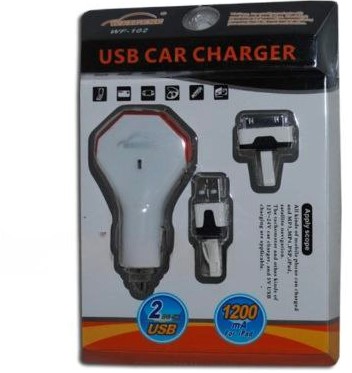 Адаптер в прикуриватель WF-102 с 2 USB+кабель переходник на 1200mA для iPad 12-24V Torino