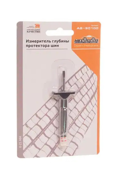 Измеритель глубины протектора шин АВТОСТОП 0-25мм (металл+пластик) AB-90100 CHROME