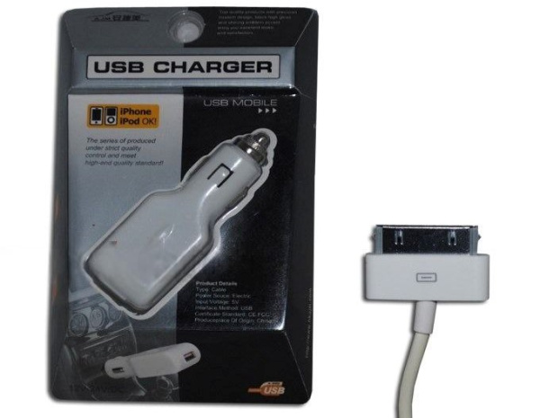 Адаптер в прикуриватель N-11 с 1 USB+кабель переходник для iPhone, iPоd 12-24V AJM Torino