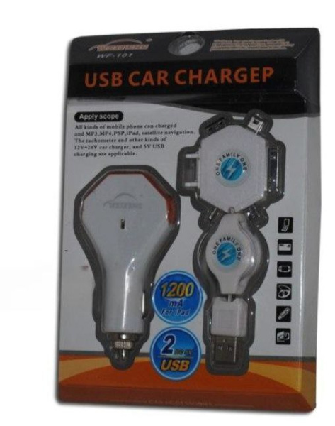 Адаптер в прикуриватель WF-101 с 2 USB+блок зарядки с 6 переходниками 12-24V Torino